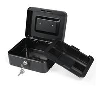 Caisse en métal sécurisée et durable avec plateau amovible, 2 clés incluses pour petite entreprise, épicerie, bureau, usage domestique, noir 20 x 16 x 9 cm