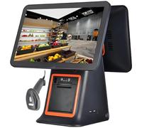 Caisse enregistreuse à Double écran Tactile de 15,6 Pouces, avec Double Moniteur Tactile, imprimante Thermique 58 mm, Scanner, pour Petites Entreprises, Restaurants, commerces de détail Black