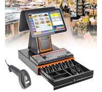 Caisse enregistreuse double écran,caisse enregistreuse intelligente tout-en-un de 15,6pouces,avec processeur i5,8 Go de RAM,SSD de 128Go et module Wi-Fi,moniteur de caisse enregistreuse(Black)