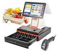 Caisse enregistreuse Intelligente avec imprimante Thermique, écran Tactile 15,6 Pouces,Clavier de 101 Touches,Terminal Point Vente Scanner Portable,Tiroir-caisse,White-Withcashbox