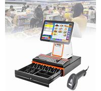 Caisse enregistreuse Intelligente, PC POS Tactile à Double écran de 15,6 Pouces, imprimante de reçus intégrée, pour Petites Entreprises, détaillants, supermarchés White