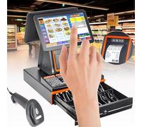 Caisse Enregistreuse Intelligente Pour Système Pos, Caisse Enregistreuse Tout-En-Un Avec écran Tactile 15,6" Et écran Client, Imprimante Thermique Intégrée 58mm, Pour Détaillant, Supermarché,B-Black