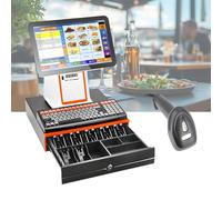 Caisse Enregistreuse Intelligente Tout-en-Un avec Clavier 101 Touches Écran Tactile LCD,Terminal De Système Point Vente Électronique for Vente Au Détail Supermarché Magasin(Black,SingleScreen)