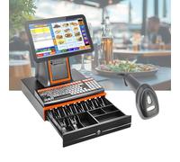 Caisse Enregistreuse Intelligente Tout-en-Un avec Clavier À 101 Touches Écran Tactile LCD Terminal Point Vente Électronique pour Commerces Détail Supermarchés Magasins Restaurants(Black,DualScreen)