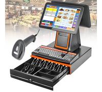 Caisse enregistreuse Intelligente Tout-en-Un avec Double écran Tactile de 15,6 Pouces, 8 Go/128 Go, imprimante Thermique 58 mm, Scanner, tiroir-Caisse, pour commerces de détail, Restaurants Black