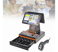 Caisse enregistreuse Intelligente Tout-en-Un, Caisse enregistreuse Intelligente POS, Double écran Tactile 15,6 Pouces, imprimante de reçus intégrée, pour Petites Entreprises, supermarchés Black