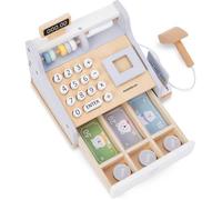mamabrum Caisse Enregistreuse en Bois 3+ Ans - Clavier, Scanner, Boulier, Tiroir - Set Billets, Pièces, Carte de Paiement - Jeu Éducatif Mathématiques (30 Articles)