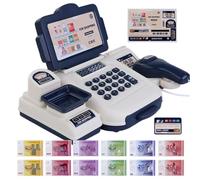 Caisse Enregistreuse pour Enfant Jouet éducatif de simulation avec son et | Set de Épicerie d'Imitation pour filles et garçons anniversaire journée des réunion Bleu
