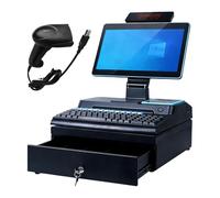 Caisse Enregistreuse Professionnelle pour Petites Entreprises, écran Tactile 15,6 Pouces, Affichage Client, Tiroir-Caisse, Imprimante Thermique, Lecteur de Codes-Barres 2d Single Screen Black