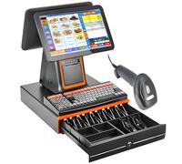Caisse enregistreuse Tactile Double écran, Caisse enregistreuse Intelligente 15,6 Pouces, avec Double écran Tactile, Lecteur de Codes-Barres, imprimante, tiroir-Caisse, 8 Go/128 Go Black