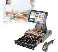 Caisse Enregistreuse Tactile Professionnelle, Terminal de Point de Vente avec écran 15,6 Pouces 8 bits LED, Imprimante Thermique 58 mm intégrée, Support Inclinable, pour Restaurant, Snack-bar