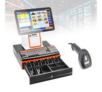 Caisse Enregistreuse Tactile,Terminal Point de Vente-Système POS,i5 Grade-8Go-128Go SSD-Écran 15,6 Pouces-Imprimante Intégrée pour Boutique-Boucherie-Magasin-Prêt-à-Porter(White,58mm)