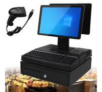 Caisse enregistreuse tout-en-un, système de point de vente intelligent avec écran tactile 15,6 pouces et imprimante 58 mm intégrée, pour les petites entreprises et les commerces de détail F-8+256GB