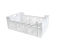 Caisse finement ajourée échancrée avec poignées 600 x 400 x 225 mm - 45 L - blanc