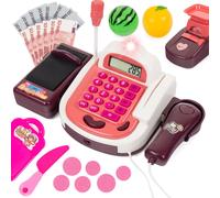Caisse interactive pour enfants avec effets sonores - Jouet avec microphone, scanner, fruit et terminal de paiement