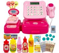 Caisse interactive rose pour enfants - Jouet avec balance, scanner et 28 accessoires pour apprendre et jouer au magasin en s'amusant