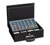 Relaxdays Caisse à Monnaie, verrouillable, monnayeur, 4 Compartiments pour Billets, Fer, HLP : 11,5x36x28,5 cm, Noire