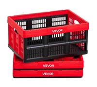 Caisse Plastique Pliable 32 L-VEVOR-Lot de 3-Cagette Pliable avec Poignées-Charge Max. 12 kg par Caisse-Rouge et Noir