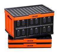 VEVOR Caisse Plastique Pliable avec Couvercle 45 L, Lot de 3, Bac de Rangement Pliable et Empilable avec Poignées, Charge Max. 20 kg par Caisse pour Maison, Camping, Voiture et Courses, Noir et Orange