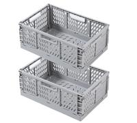 Caisse Pliable et Empilable en Plastique, Panier de Rangement avec Poignée pour Chambre, Bureau, Cuisine (Gris, 30×20×12cm)