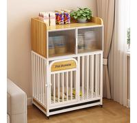 Caisse pour chien avec rangement en verre trempé, cage d'intérieur multifonctionnelle avec étagères double couche et plateaux auto-plateaux, pour chiens de petite et moyenne taille