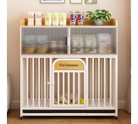 Caisse pour chien avec rangement en verre trempé, cage d'intérieur multifonctionnelle avec étagères double couche et plateaux auto-plateaux, pour chiens de petite et moyenne taille