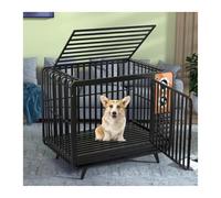Caisse pour Chien Dog Cage for Medium and Large Dogs Pet Indoor with Toilet Separation Fence Home(Noir,Moyen)