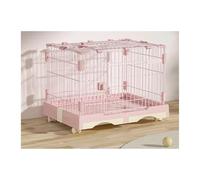 Caisse pour Chien Dog Cage with Toilet Separation Household Pet Iron Niche pour Chien(Pink,Grand)