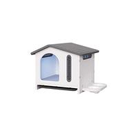 Caisse pour Chien Dog House Four Seasons Universal Cage Household Villa Pet (Pas de Porte + Double Bol)(Grigio)