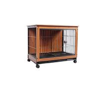Caisse pour Chien Villa d'intérieur for Chien de Petite et Moyenne Taille, avec Ses Propres Rouleaux, Libre se déplacer(Bruin,Petit)