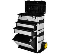 Caisse valise coffre boîte à outils à roulette - SIB - 56,5 x 35 x 77-92 cm - Acier - Argent - 3 Compartiments