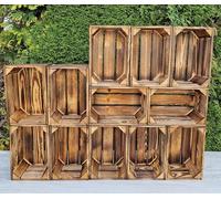 Caisses en bois en ensembles de 1 à 18 boîtes pour le stockage et fabriquées à partir de bois massif décoration effet brûlé ou une finition naturelle 30x20x15cm (Effet brûlé 12 caises, 30x20x15)