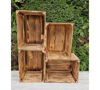 Caisses en Bois Massif pour Rangement et Déco - Lot de 2 à 12 - 40x30x25 cm - Effet Brûlé Unique - Empilables - Style Vintage, Rustique, Industriel (Effet brûlé, 4)