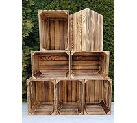 Caisses en Bois Massif pour Rangement et Déco - Lot de 2 à 12 - 40x30x25 cm - Effet Brûlé Unique - Empilables - Style Vintage, Rustique, Industriel (Effet brûlé, 7)