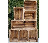 Caisses en Bois Massif pour Rangement et Déco - Lot de 2 à 12 - 40x30x25 cm - Effet Brûlé Unique - Empilables - Style Vintage, Rustique, Industriel (Effet brûlé, 8)