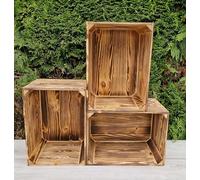 Caisses en Bois Massif pour Rangement et Déco-Lot de 2 à 12 - 40x30x25 cm - Effet Brûlé Unique - Empilables - Style Vintage, Rustique, Industriel (Effet brûlé, 3)