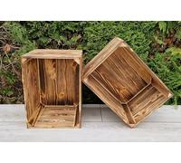 Caisses en Bois Massif pour Rangement et Déco - Lot de 2 à 12 - 40x30x25 cm - Effet Brûlé Unique - Empilables - Style Vintage, Rustique, Industriel (Effet brûlé, 2)