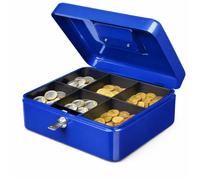 Caissette à monnaie Métal Bleu - 7 compartiments - Serrure à clé - Poignée de transport chromée