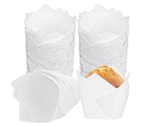 Caissette Muffins Papier Doublures de Cupcake tulipe, 100 pièces, doublures résistantes à l'huile, gobelets cuisson, support muffins, emballages(White)