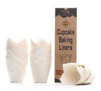 Caissette Muffins Papier Tulipe,200 pièces Standard,Moule Muffins Papier Blanc,Parchemin Européen & Anti-adhésif, pour Cuisson Desserts/Fêtes/Noël/Anniversaires/Pâtisserie,Taille Standard