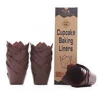 Caissette Muffins Papier Tulipe,200 pièces Standard,Moule Muffins Papier Brun,Parchemin Européen & Anti-adhésif, pour Cuisson Desserts/Fêtes/Noël/Anniversaires/Pâtisserie,Taille Standard
