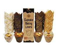 Caissette Muffins Papier Tulipe,200 pièces Standard,Moule Muffins Papier Les Quatre Couleurs,Parchemin Européen & Anti-Adhésif, pour Pâtisserie/Fêtes/Noël/Anniversaires,Taille Standard