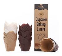 Caissette Muffins Papier Tulipe,200 pièces Standard,Moule Muffins Papier Mix,Parchemin Européen & Anti-adhésif, pour Cuisson Desserts/Fêtes/Noël/Anniversaires/Pâtisserie,Taille Standard