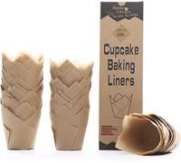 Caissette Muffins Papier Tulipe,200 pièces Standard,Naturel & Non blanchi,Parchemin Européen & Anti-adhésif, pour Cuisson Desserts/Fêtes/Noël/Anniversaires/Pâtisserie,Taille Standard