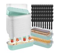 Caissettes à cupcakes, Tasses de cuisson en papier d'aluminium, 50 pièces avec couvercles et cuillères à fourchette rectangulaires multicolores 200ml(Blue)