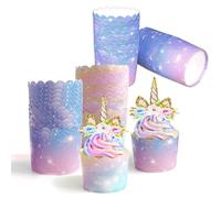 Caissettes Cupcake, 100 Pièces, Muffins Jetables Rouge, Moules à Muffins en Papier Bleu, Pour Halloween, Anniversaires, Mariages, Fêtes (Ciel étoilé)