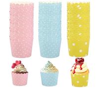 Caissettes Cupcake,150 Pièces Caissettes en Papier,Muffins en Papier Petit Gâteau avec Motif Pois Muffin Tasse Mini Dessert Baking Cups pour Anniversaires,Mariages,Fêtes(Jaune Rose et Bleu)