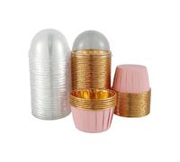 Caissettes Cupcake Doublures de Cupcake en aluminium avec couvercles, 50 ensembles gobelets à gâteau 5.5oz résistants la chaleur, cuisson ronds, fournitures cuisine for fête mariage(Pink and Gold)