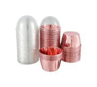 Caissettes Cupcake Doublures de Cupcake en aluminium avec couvercles, 50 ensembles gobelets à gâteau 5.5oz résistants la chaleur, cuisson ronds, fournitures cuisine for fête mariage(Pink)