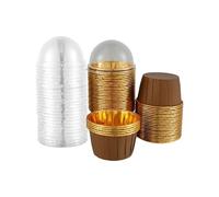Caissettes Cupcake Doublures de Cupcake en aluminium avec couvercles, 50 ensembles gobelets à gâteau 5.5oz résistants la chaleur, cuisson ronds, fournitures cuisine for fête mariage(Coffee and Gold)
